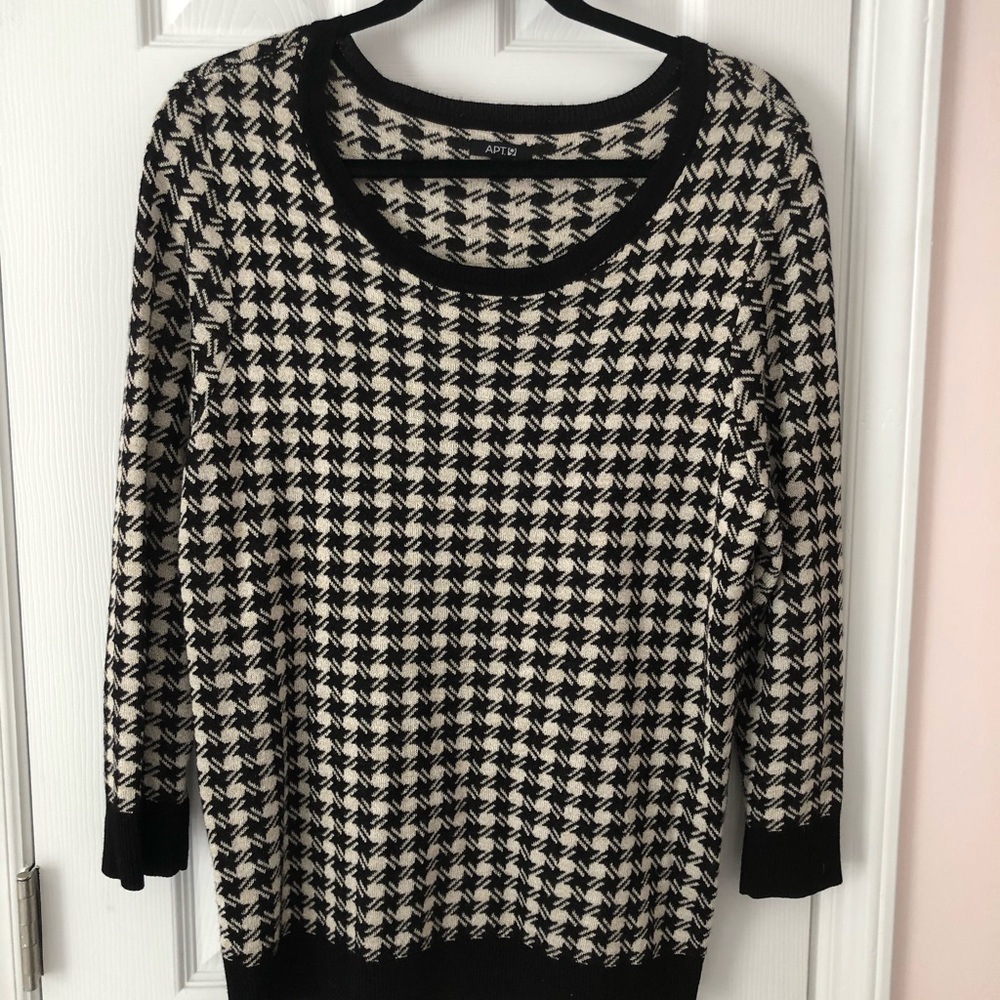 Apt.9 Houndstooth Sweater Black Khaki Lg